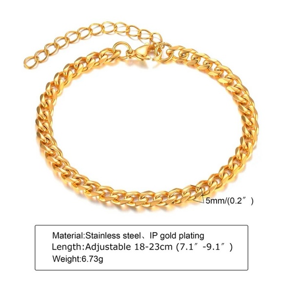 Men's Cuban and Twist Rope Chain Bracelets  Set, Gold Color Stainless Steel - Picture 2 of 3